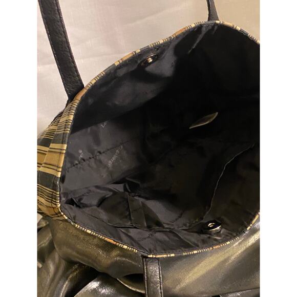 Longaberger Canvas Leather Small Tote / Purse 9 X 11 in. Brown Tan Black Stripes - Picture 6 of 13